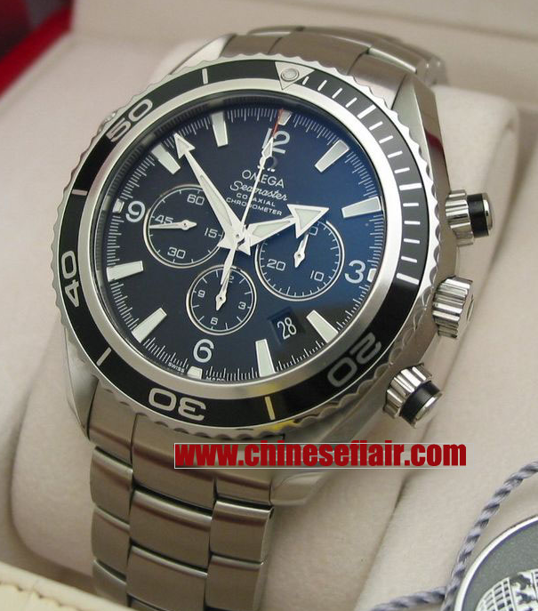 Copy Omega Seamaster Planet Ocean Watch SS Black Chronograph